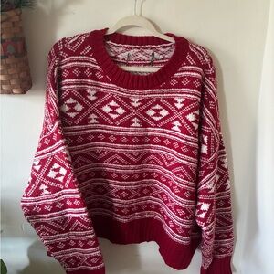 American Eagle Red and White Fair Isle Women's Sweater